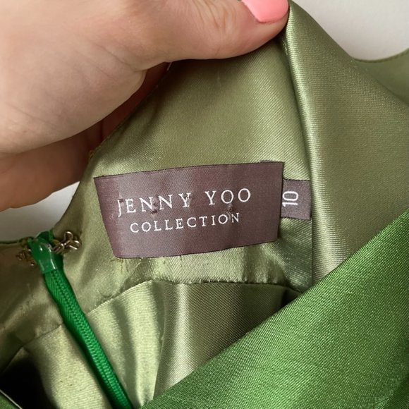 Jenny Yoo Green Sheen Sleeveless Fit & Flare Formal Dress Sz 10 - Picture 6 of 7